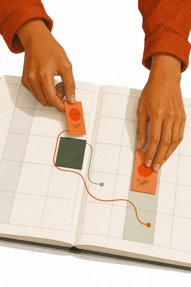 Illustration conceptuelle de cartes de planning déplacées dans une semaine