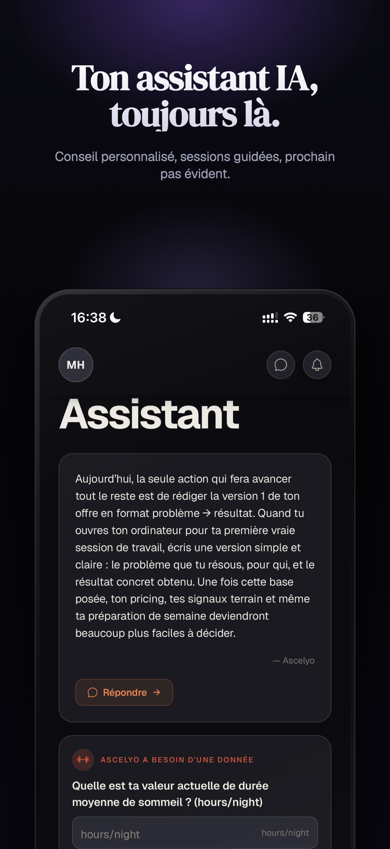 Chat IA contextuel personnalisé — Ascelyo assistant IA iPhone